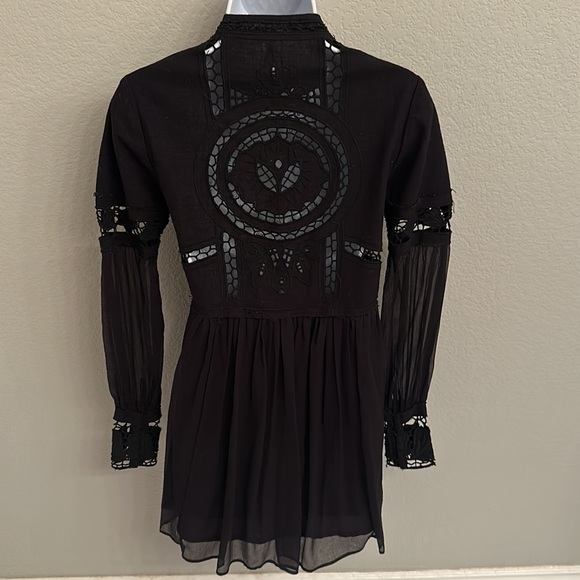 Free People Embroidered Black Mini Boho Dress 0 - Picture 4 of 7